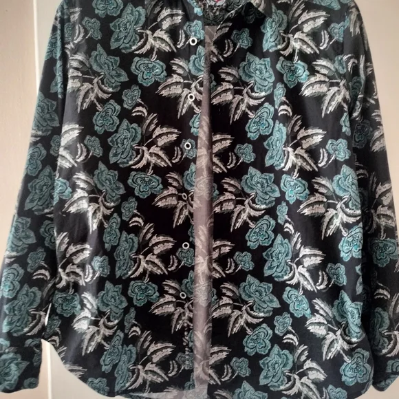 Robert Graham Black and Teal Floral Casual Shirt - Picture 2 of 6